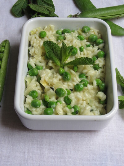 Risotto petits pois, chèvre et menthe