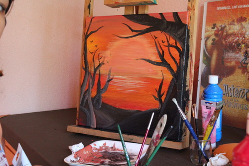 Peinture paysage au coucher de soleil