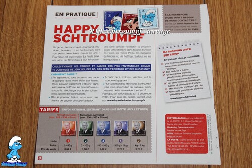 Flyers et publicités pour l'action de la poste belge Spéciale 50 ans des Schtroumpfs