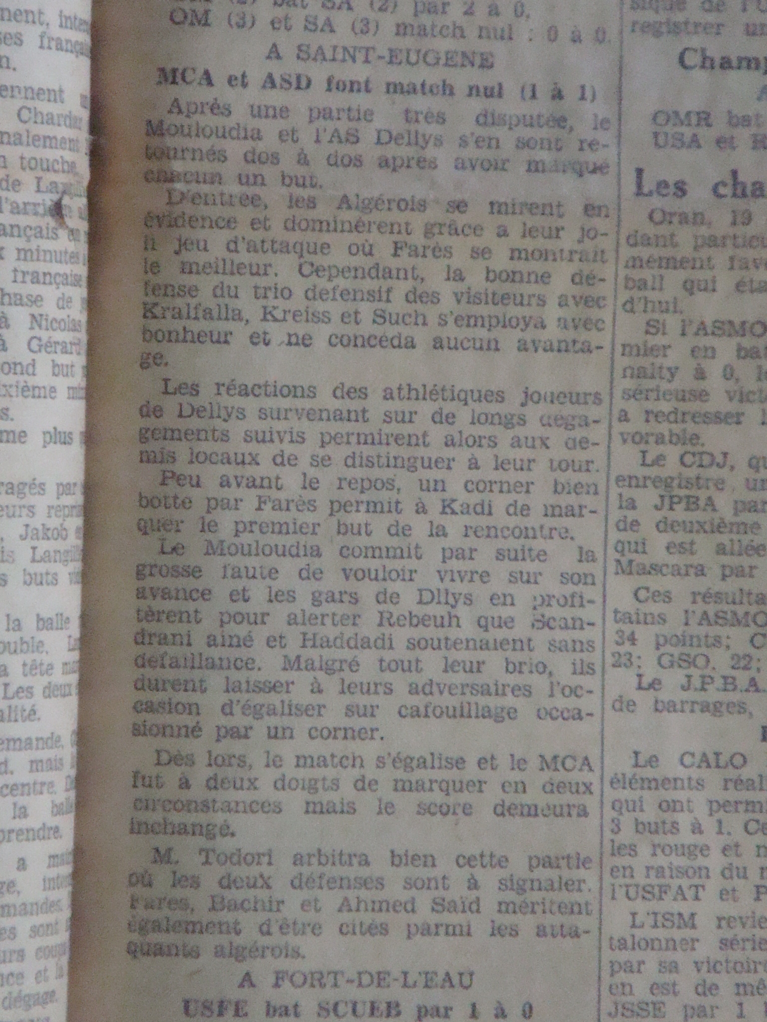 Dimanche 19.3.1933 à st eugène MCA-AS Dellys 1-1