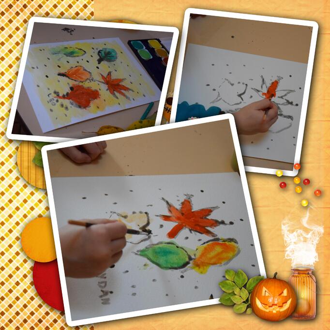 Léo - Aydan  - Activité aquarelle - Les feuilles Automne 14.11.2018