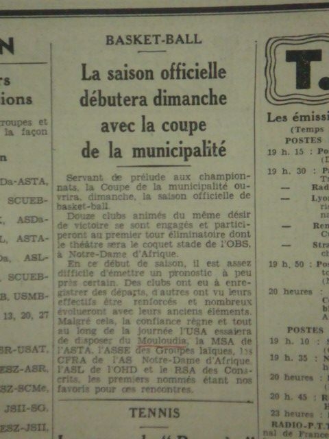 1er match officiel du mouloudia basket 12.9.1937 contre usa
