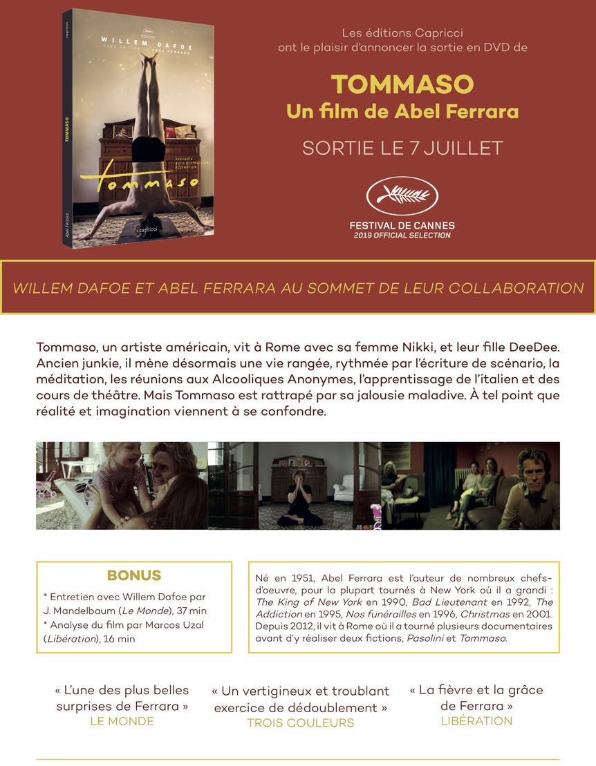 TOMMASO d'Abel Ferrara avec Willem Dafoe - En DVD le 7 juillet 2020