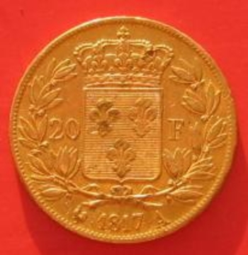 Louis d'OR  20 francs 1817 Louis XVIII revers b