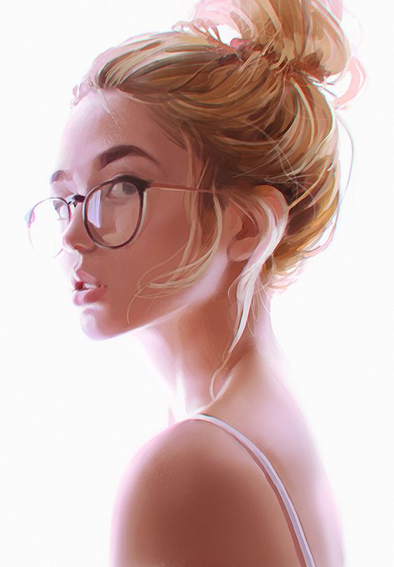 Artist: Kuvshinov Ilya {figurative art beautiful blonde female head eyeglasses young woman face portrait digital painting #loveart} kuvshinov-ilya.deviantart.com                                                                                                                                                      Mais: 