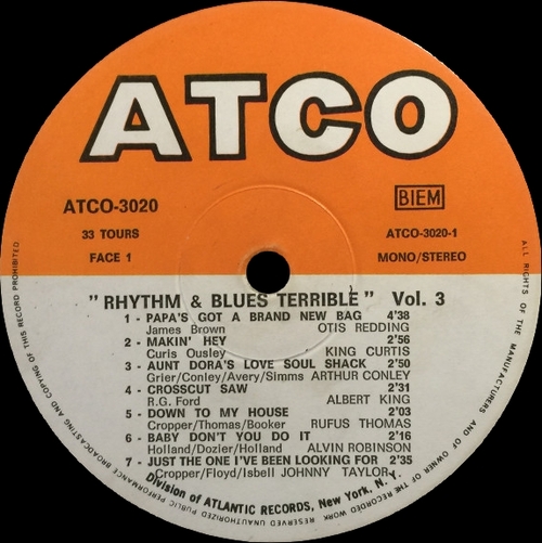 Série " Terrible Rhythm & Blues Vol 3 " Atco Records ATCO-3020 [ FR ]