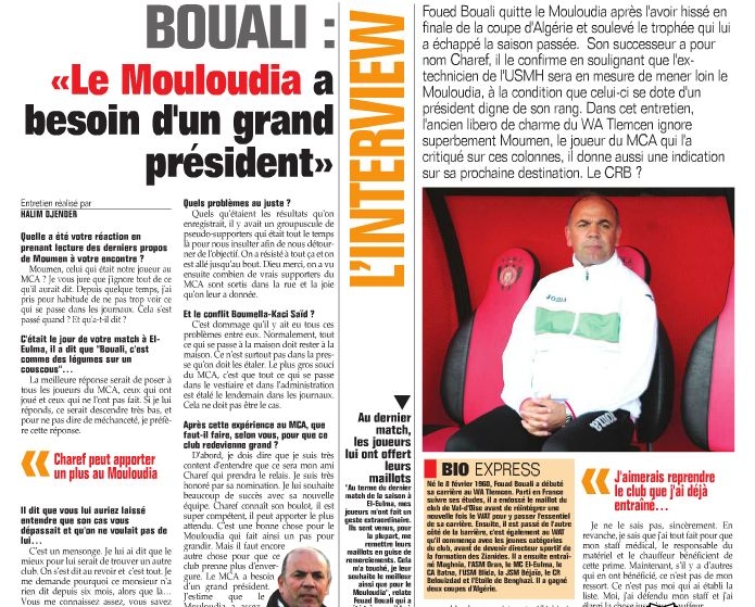 Bouali priorité à un président