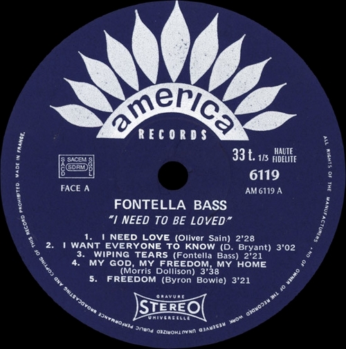 Fontella Bass : Album " I Need Be Loved " America Records 30 AM 6119 [ FR ]