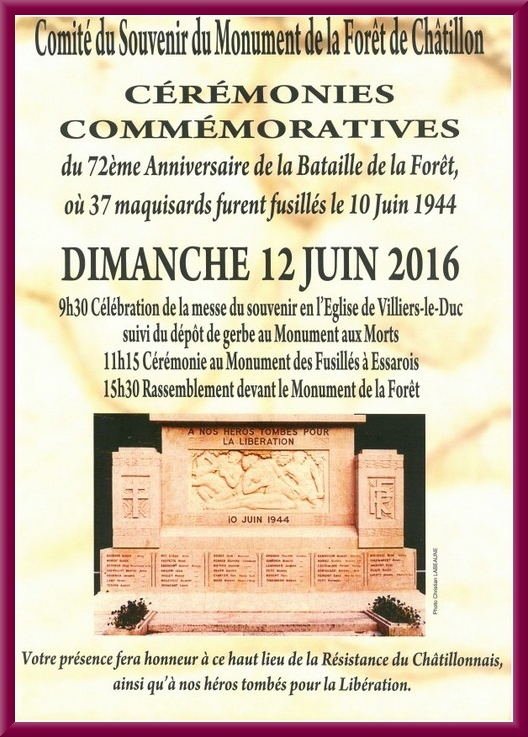 La cérémonie annuelle d'hommage aux Résistants aura lieu au Monument de la Forêt le 
