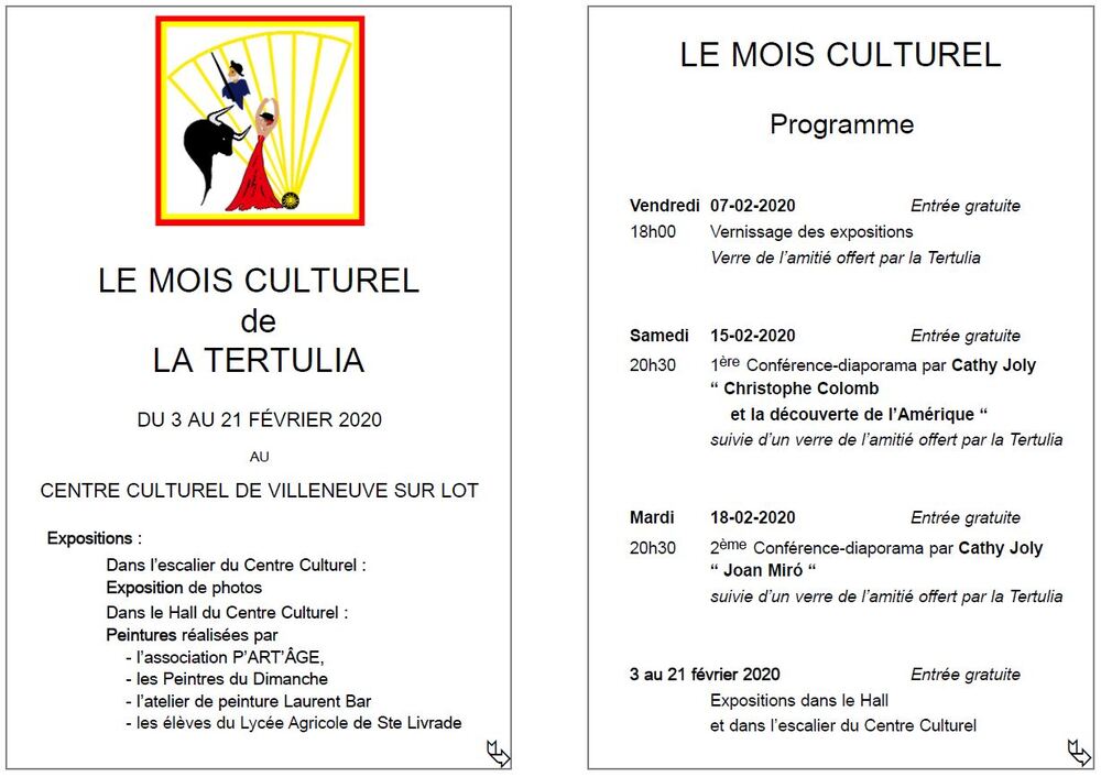 Février 2020 - mois culturel de la Tertulia