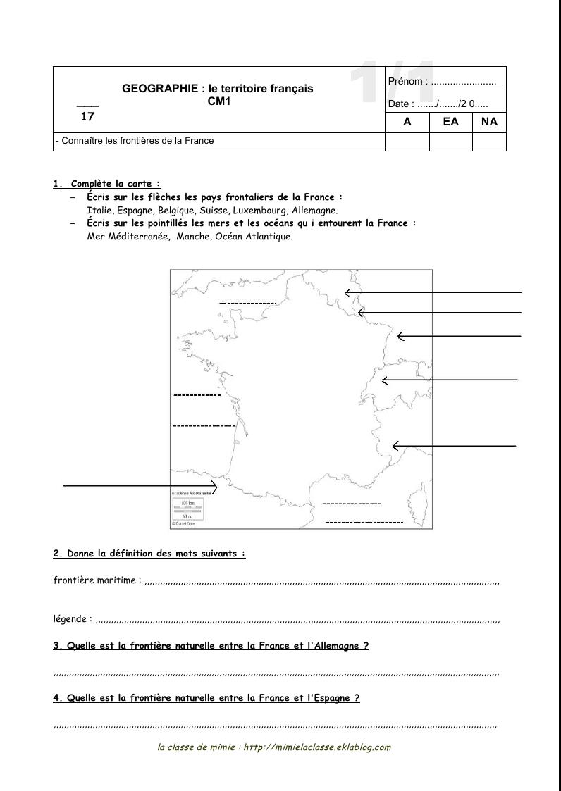 Le Relief De La France Cm1 Evaluation Géographie -