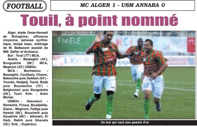 Jeudi 23.10.2008 Bologhine MCA-USM Annaba 1-0