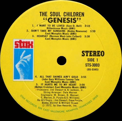 The Soul Children : Album " Genesis " Stax ‎Records STS-3003 [ US ]