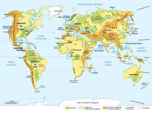Carte du monde : Reliefs et fleuves