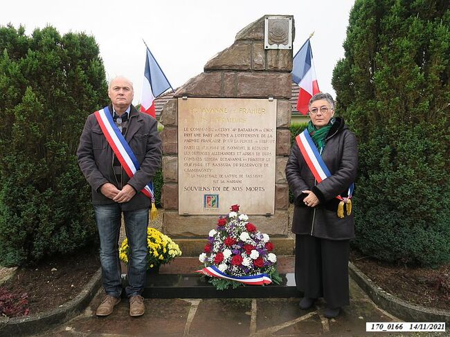 * Cérémonie du 77ème anniversaire de la Libération, le 14 nov. 2021, à la Stèle du 4ème Choc de Cluny, à Frahier - Les Barres.