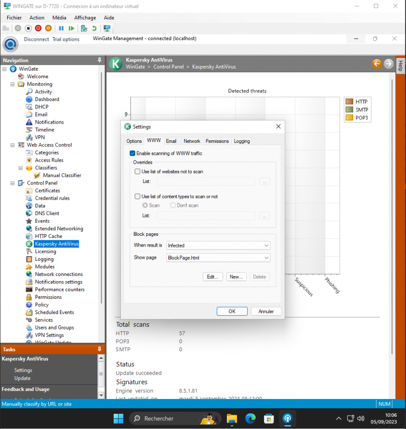 Utiliser Kaspersky pour scanner le trafic réseau avec Wingate