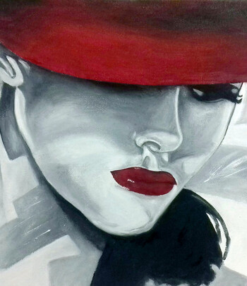 peinture femme chapeau rouge