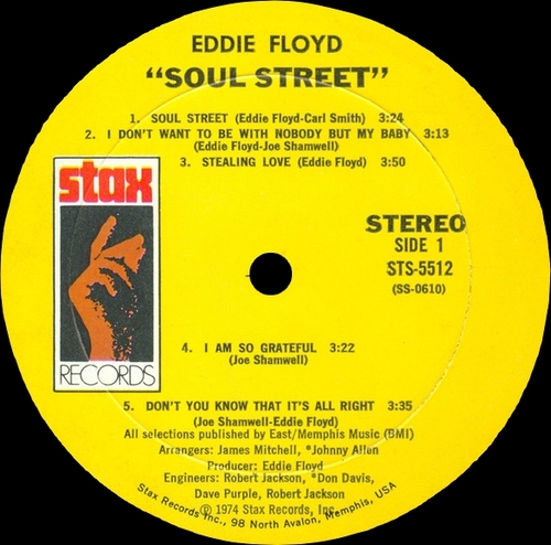 Eddie Floyd : Album " Soul Street " Stax Records STS-5152 [ US ]