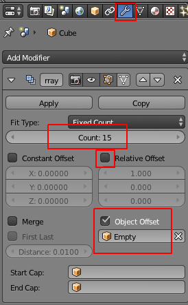 Le panneau du array modifier