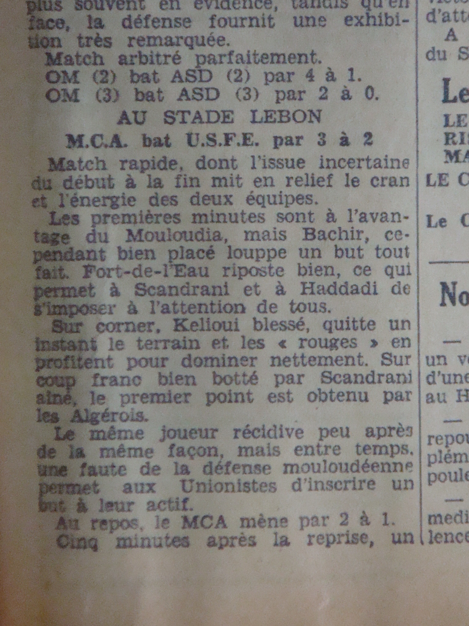 Dimanche 13.3.1933 au stade lebon MCA-USFE 3-2