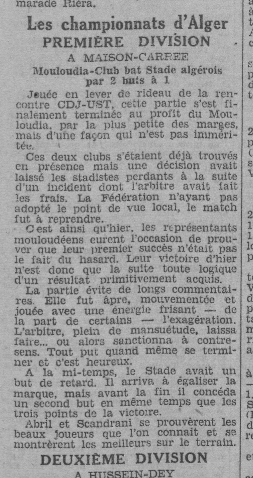 Dimanche 5.2.1933 à Belfort Stade Algérois-MCA 1-2