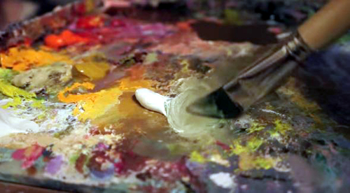 Dessin et peinture - vidéo 2014 : Jeune femme assise au bord de l'étang aux nymphéas - peinture à l'huile.