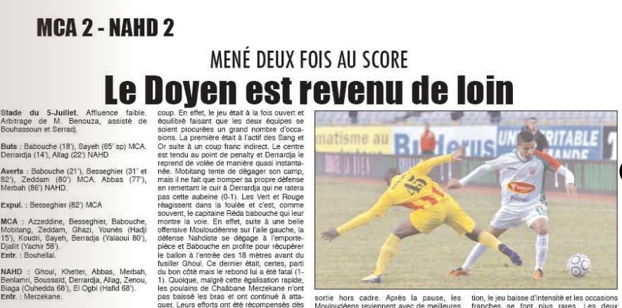 mardi 28.02.2012 match en retard NAHD-MCA 2-2