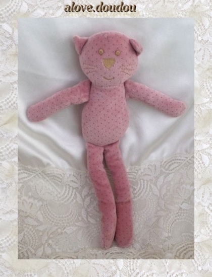 Doudou Peluche Chat Bout'Chou Chat Rose Pois Gris Monoprix