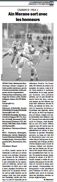 Vendredi 20.02.2010 16ème Coupe Chlef SC Ain Merane -MCA 0-1