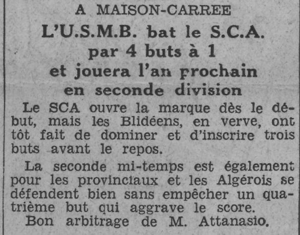 30.5.1937 Accession de l'USMB en seconde division