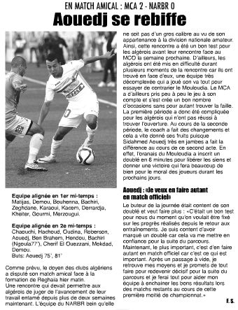 Samedi 14.11.2015 Amical MCA-Réghaia 2-0
