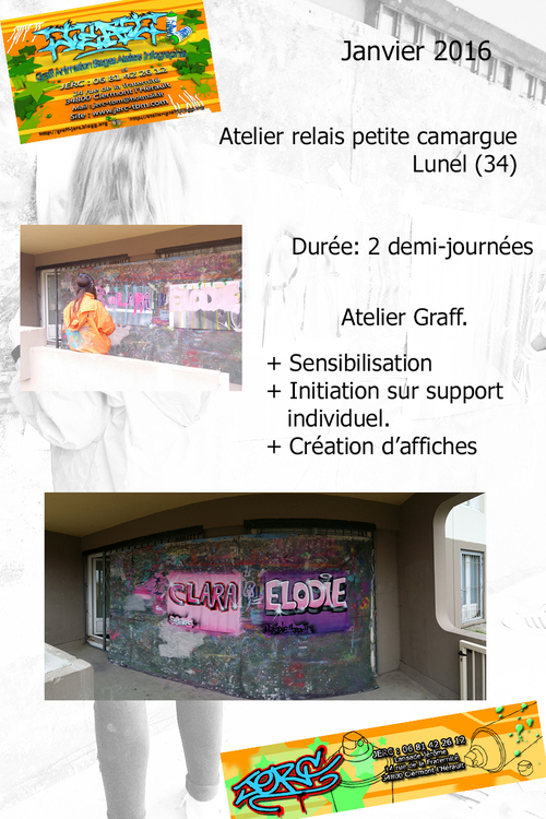 Atelier initiation au graff durant 3h crayon sur papier et bombes sur support individuel avec 3 jeunes de l'atelier relais à Lunel (34) 01/2016 Les photos : http://atelier-graff.bloog.