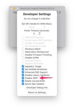 Paramétrage d'OpenCore Legacy Patcher avec Monterey et Ventura
