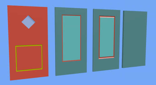 Mes 4 portes, cercle bézier, cube subdivisé et cube