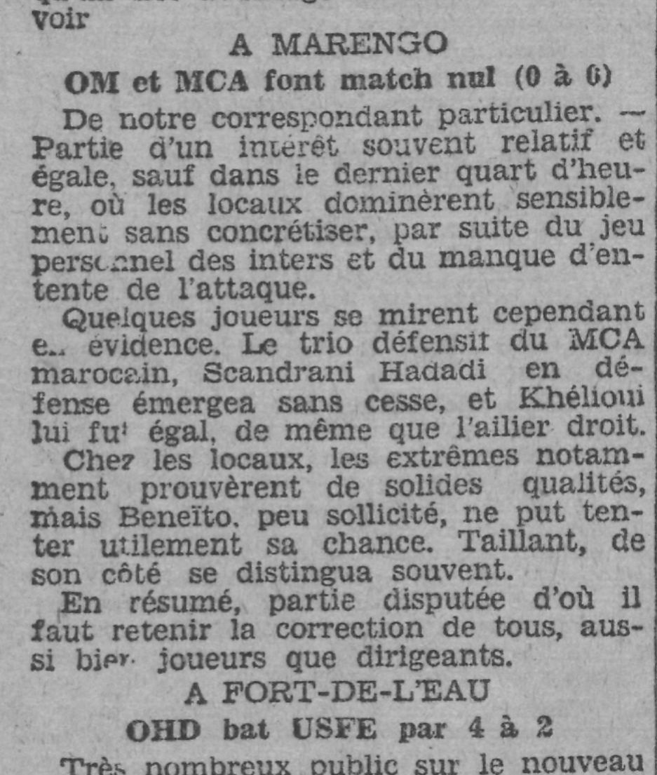Dimanche 28.2.1932 à Marengo OM-MCA 0-0