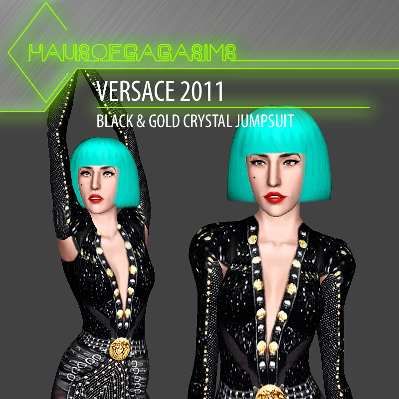 VERSACE 2011 BLACK & GOLD CRYSTAL JUMPSUIT