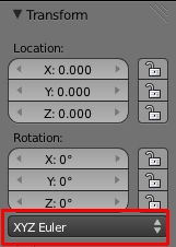 Sélection du système d'angle XYZ Euler