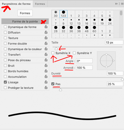 Les pinceaux et la gomme sur CC 2018