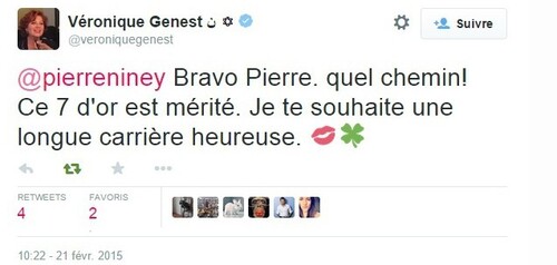 César 2015 : Véronique Genest félicite Pierre Niney pour son... 7 d'Or