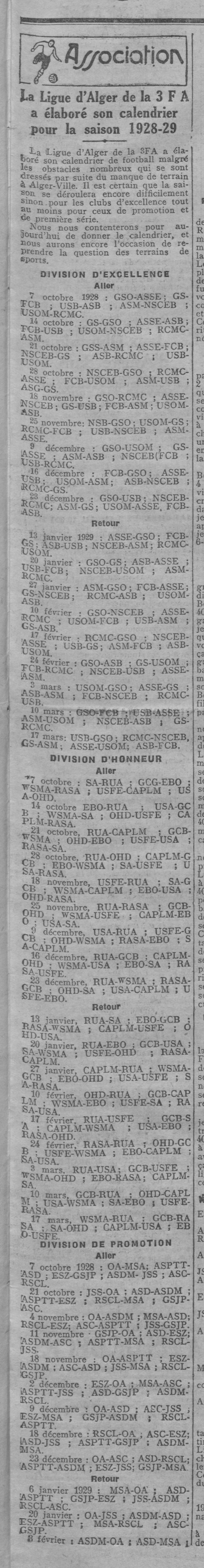 Les calendriers des divions Excellence, Honneur et Promotion