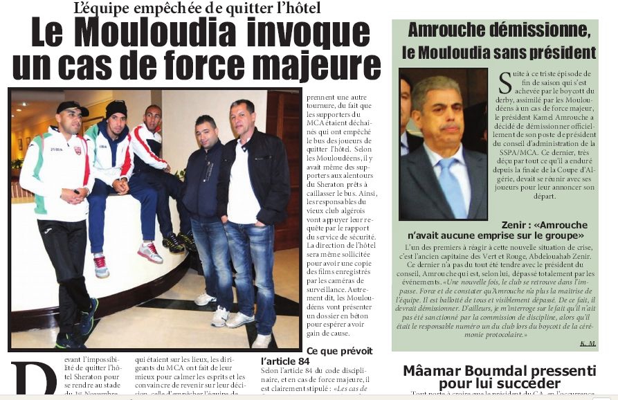 Mardi 21.05.2013 MCA-USMH non joué, les supporters Mouloudéens disent NON à la HOGRA