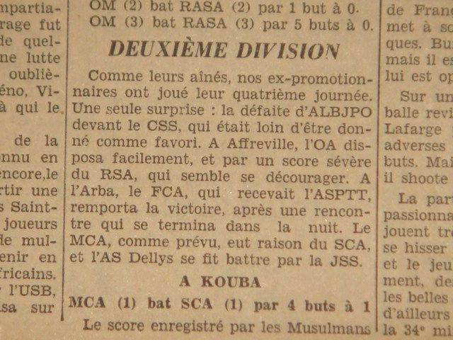 Dimanche 9.11.1930 à Kouba SCA (Sporting Club Algérois)-MCA 1-4