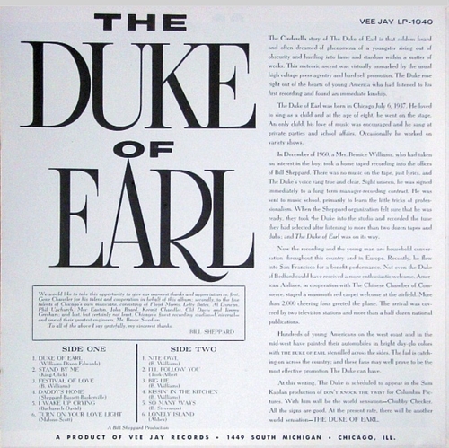 Gene Chandler : Album " The Duke Of Earl " Vee Jay Records SR 1040 [ US ]
