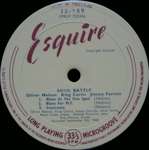 Oliver Nelson , King Curtis & Jimmy Forrest : Album " Soul Battle " Prestige Records PRST 7223 [ US ]