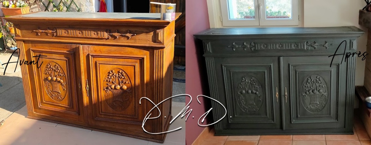 2021 - Relooking meuble -. Badigeon meuble Libéron et pigment noir à l'éponge - ND