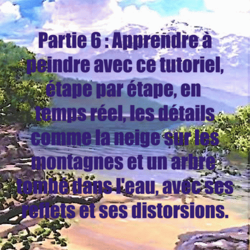 Dessin et peinture - vidéo 3859 : Comment réaliser une peinture murale de paysage (dessin, ciel, arrière-plan, montagnes, eau, perspective, reflets, rochers et végétation) ? - peinture acrylique.