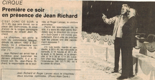 archives presse ( Sud Ouest)  Bordeaux 1982 du cirque Jean Richard  ( 1ère partie)