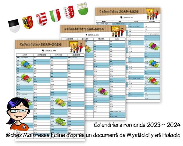 Calendriers scolaires romands 2023 - 2024