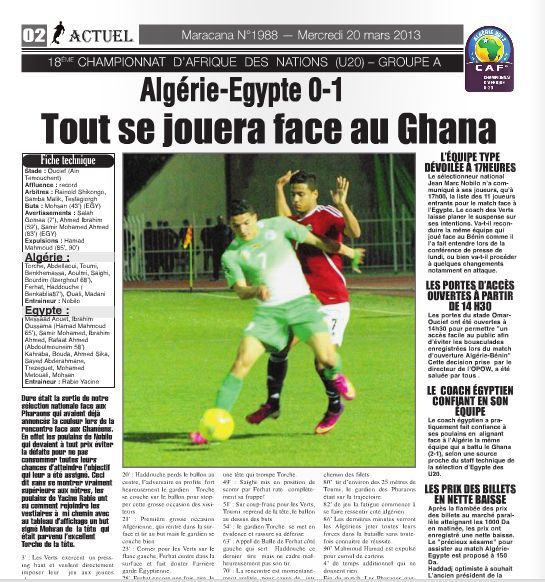 MARDI 19.03.2013 CAN U20 EN-Egypte 0-1 à ain témouchent