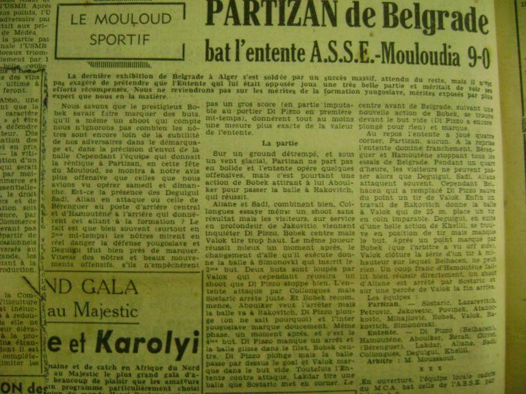 Lundi 2.1.1950 ASSE.MCA-Partizan de Belgrade 0-9